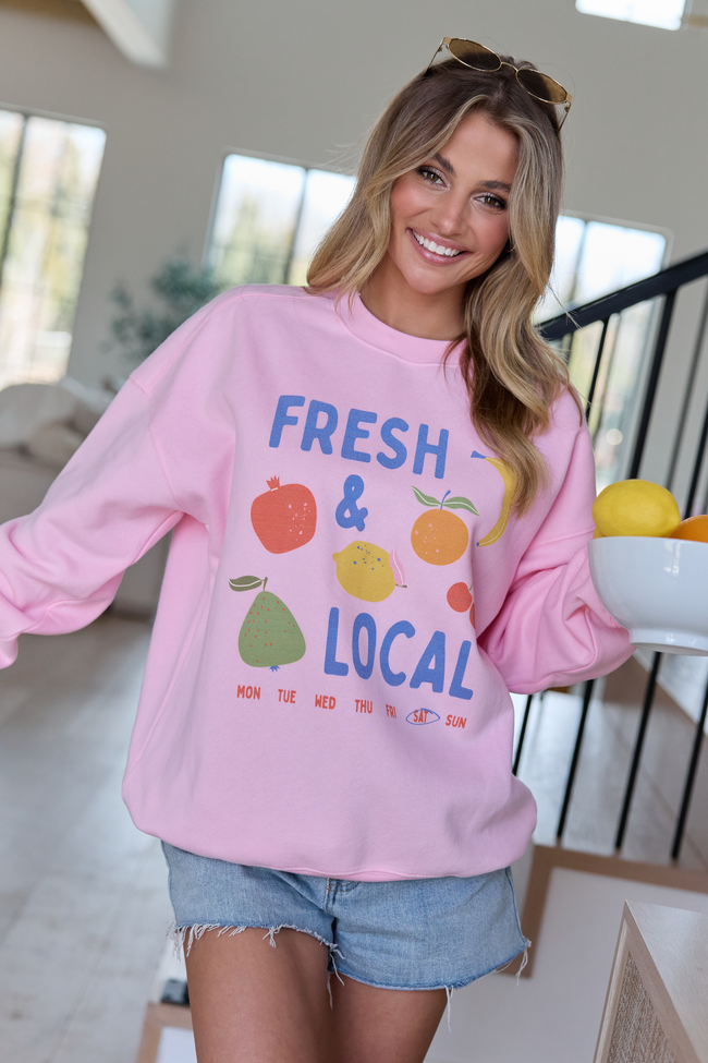 Fresh And Local Light Pink Graphic Sweatshirt