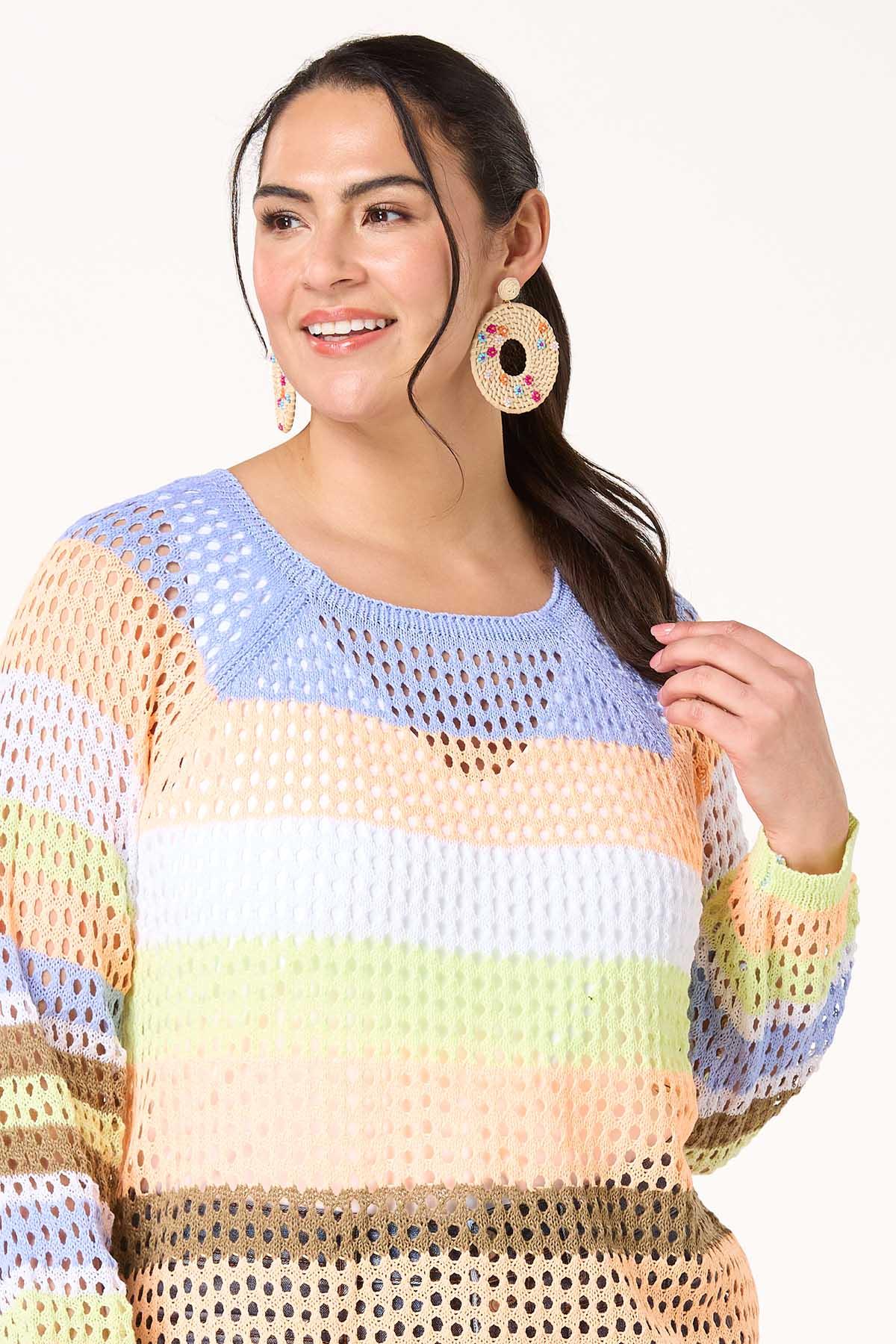 Plus Size Colorblock Open Stitch Sweater