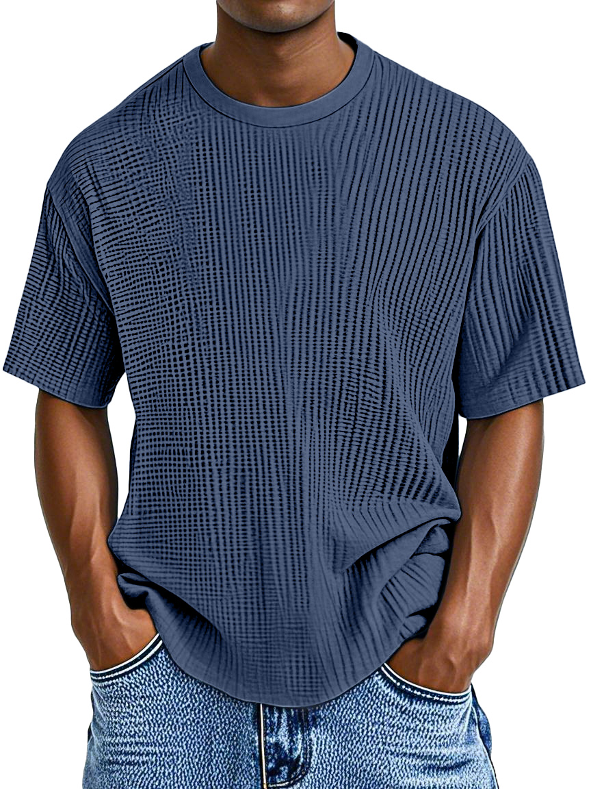 Men's Casual Solid Color Comfortable Waffle Short Sleeve T-shirt