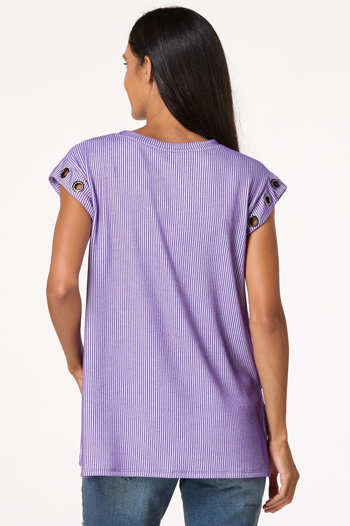 Stripe Grommet Sleeve Top