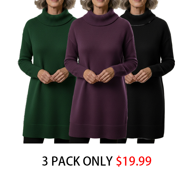 🔥 Women's Elegant Cowl Neck Soft Knit Long Sleeve Tunic Top - Relaxed Fit Fall Winter Pullover