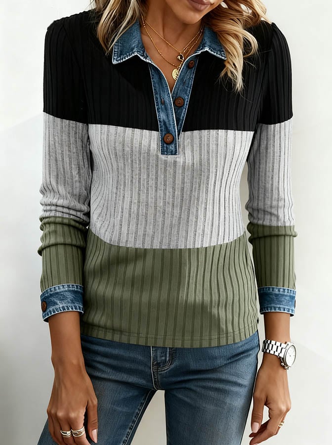 Women'S Casual Loose Contrast Color Stitching Top