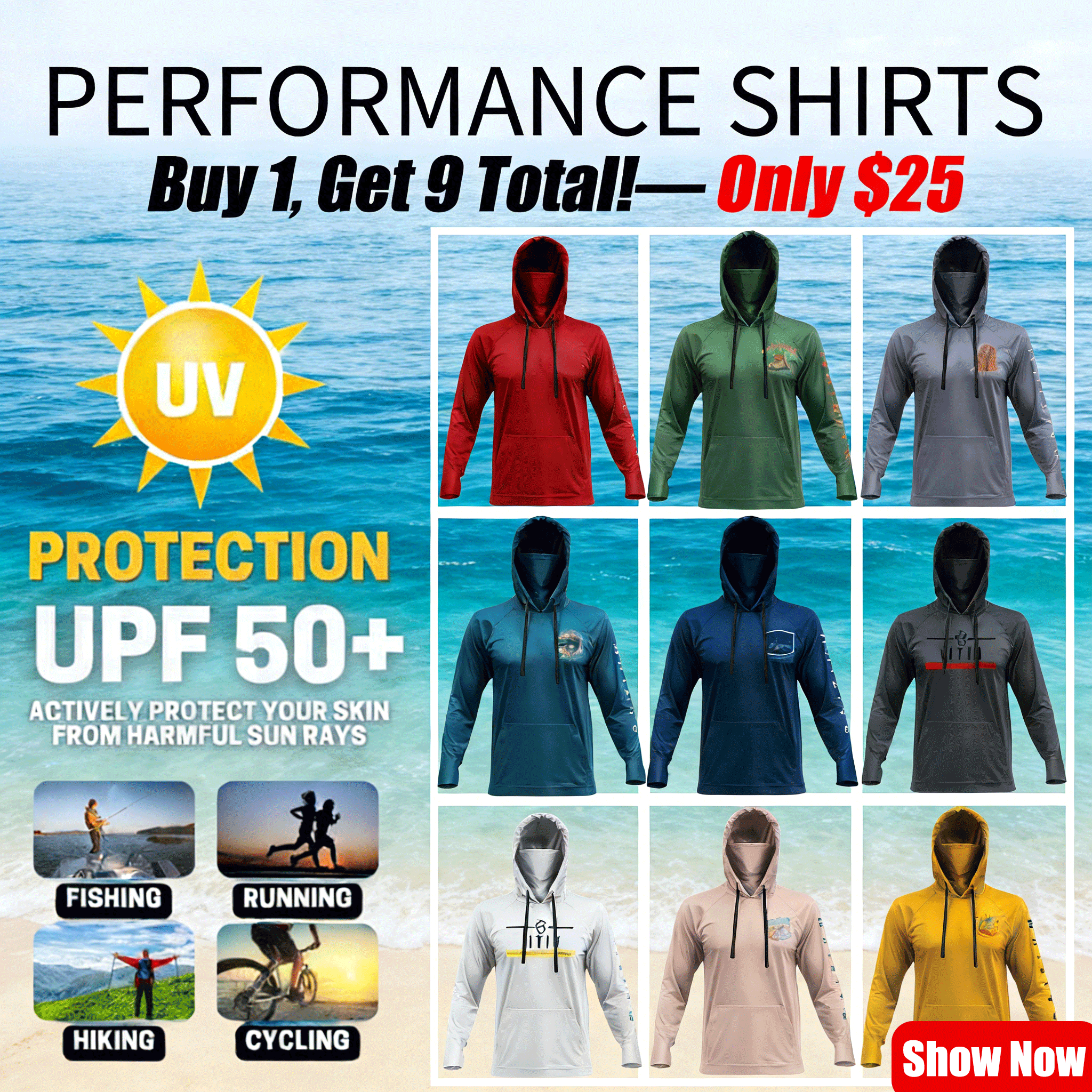 ⭐Men’s Hooded UPF 50 Work & Fishing Shirt with Built-In Face Gaiter