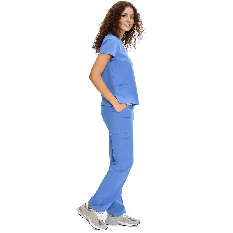 Scrubs for Women DawnDusk Set Medical Uniform - V-Neck Top & Straight Leg Pants with 9 Pockets