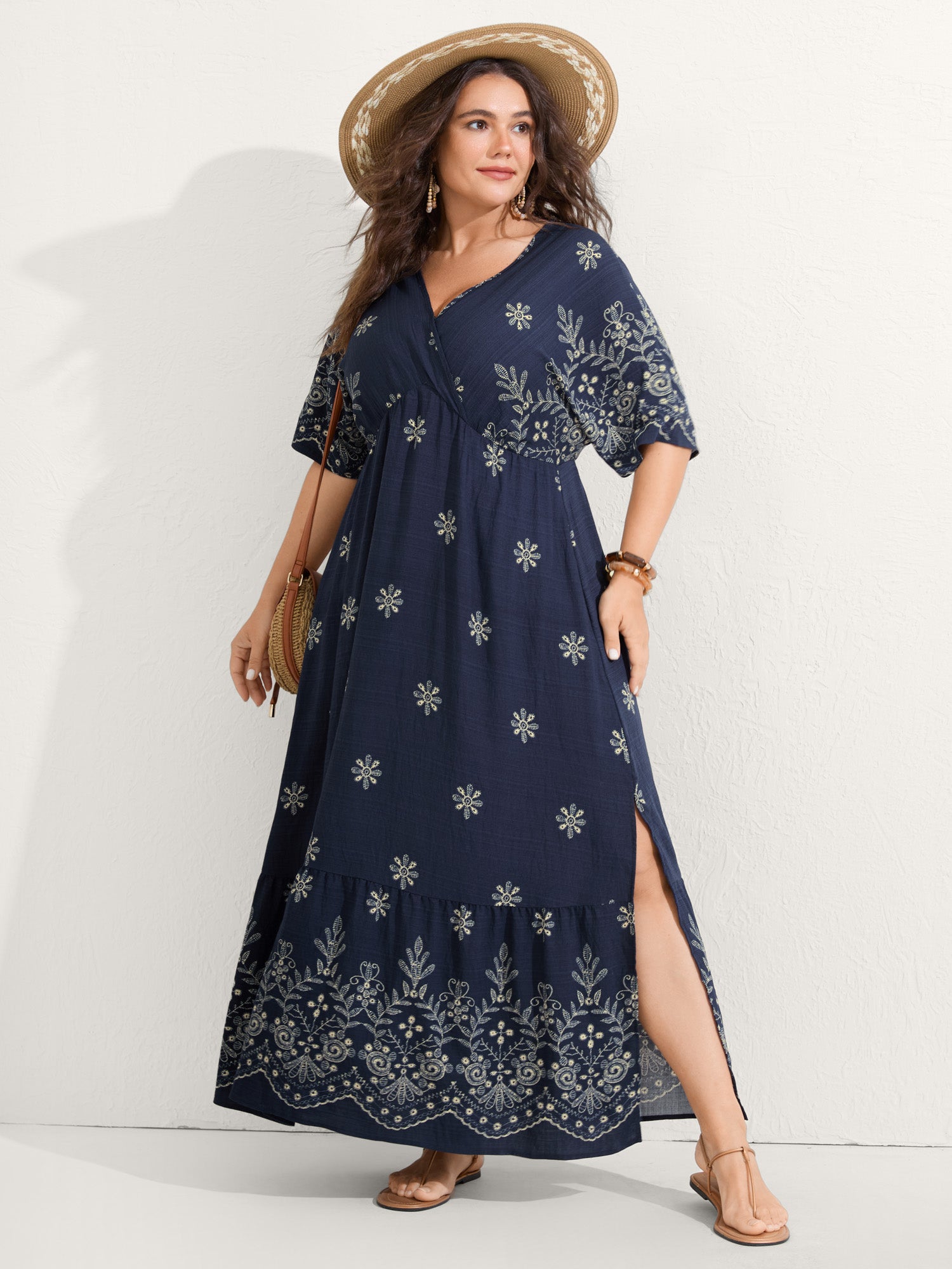 Surplice Neck Split Side Pockets Maxi Dress