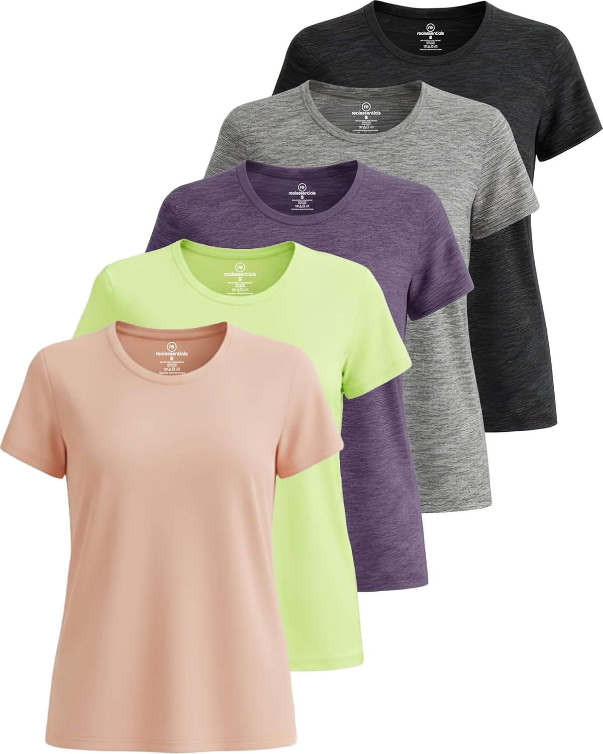 🔥Real Essentials 5 Pack🔥 Women's Short Sleeve T-Shirts Workout Tops Fitness Pilates Gym Activewear Athletic (Plus Available)