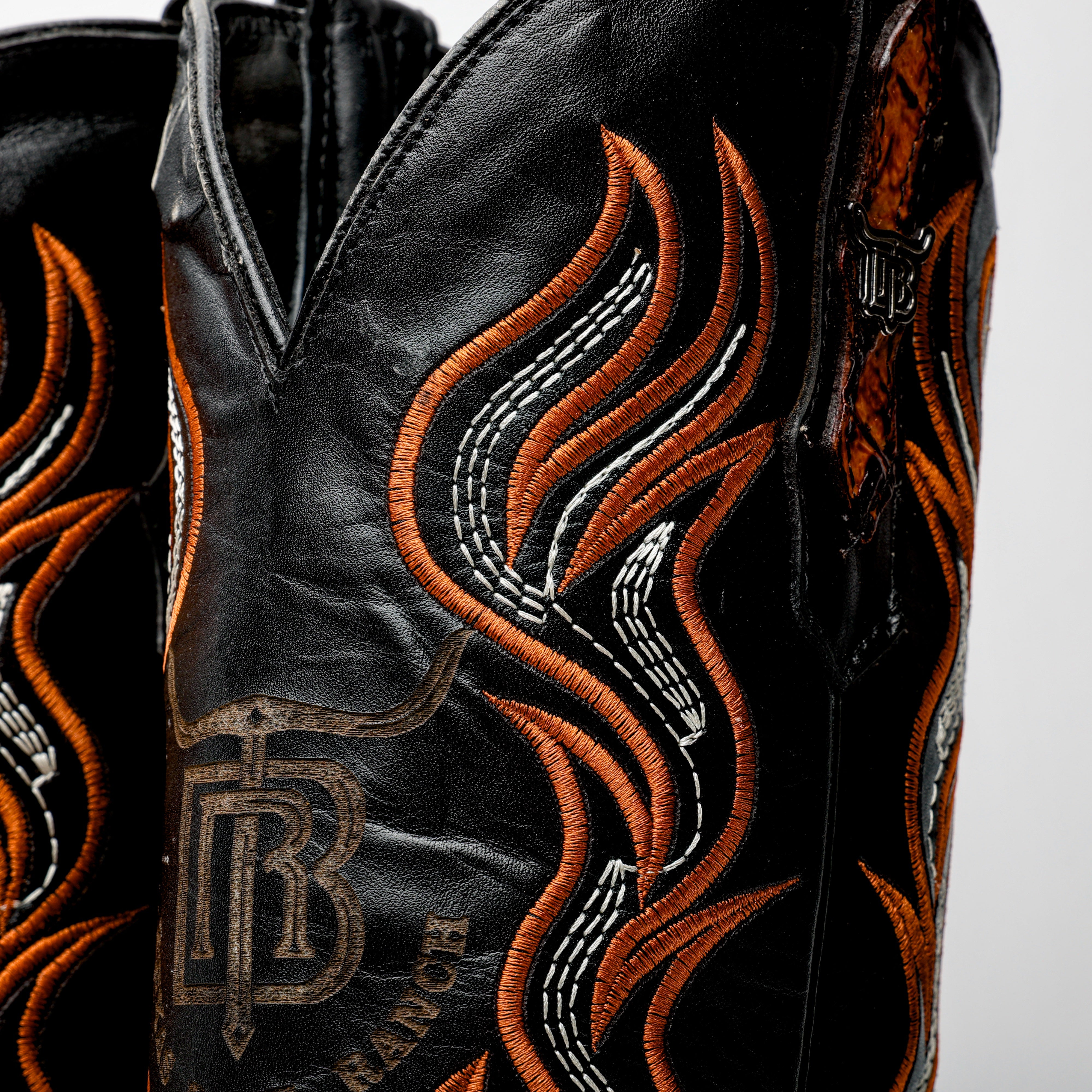 Cognac Caiman Neck Leather Boots - Square Toe