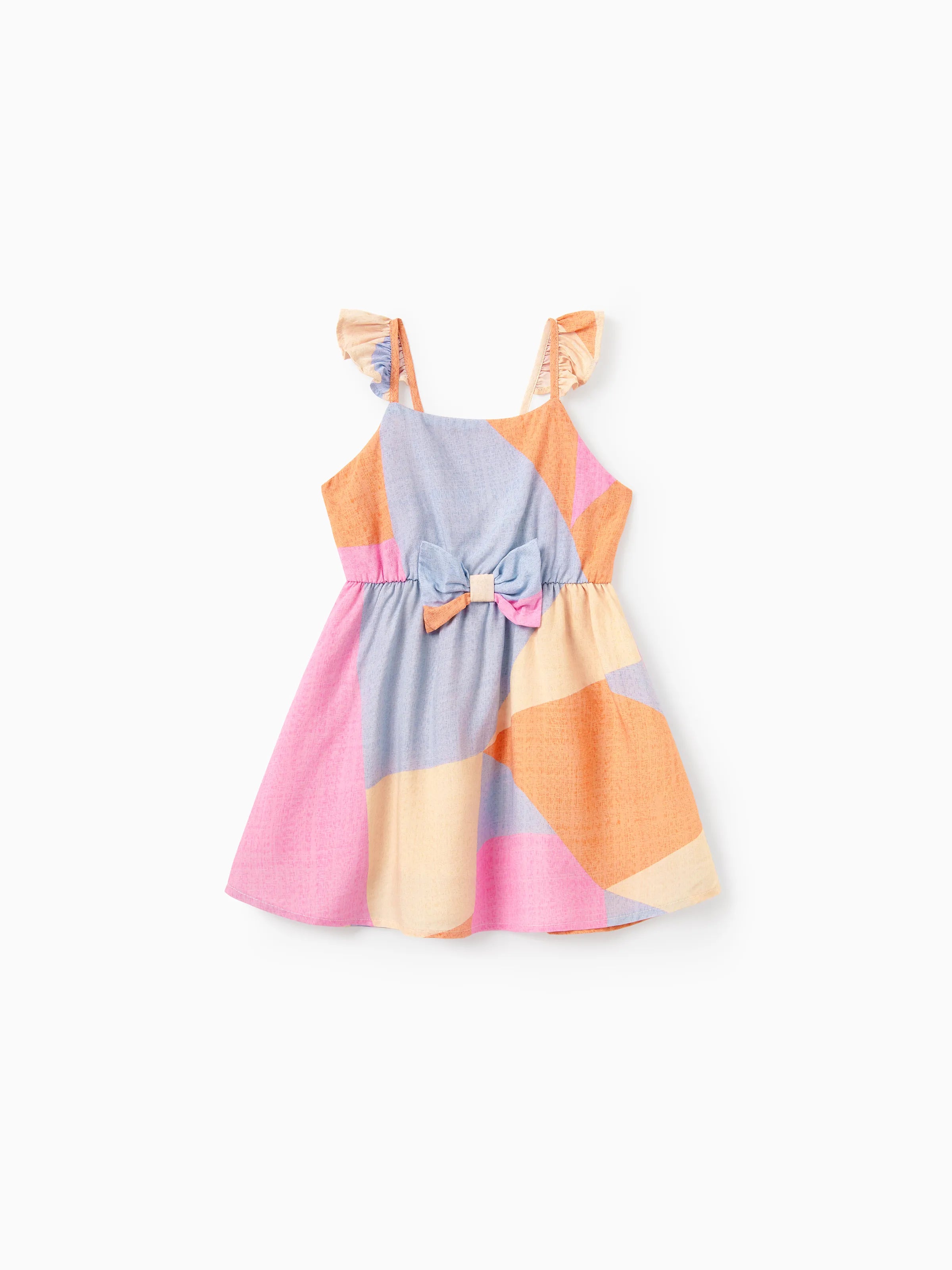 Family Matching Outfits Set Colorblock Sleeveless Strappy Dress or Short-sleeve T-shirt Multi-color