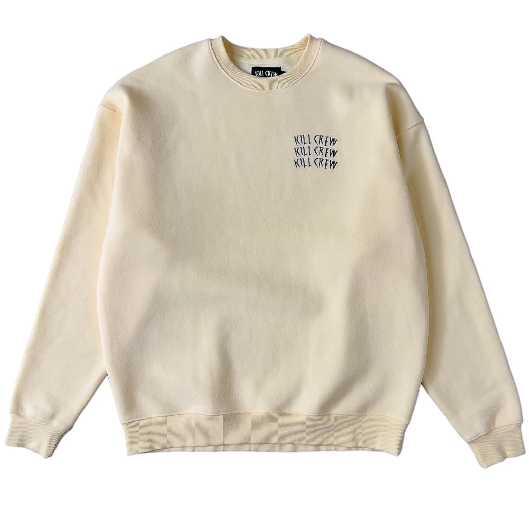 OVERSIZED LUX WAR WOLF CREW NECK - CREAM / BLACK