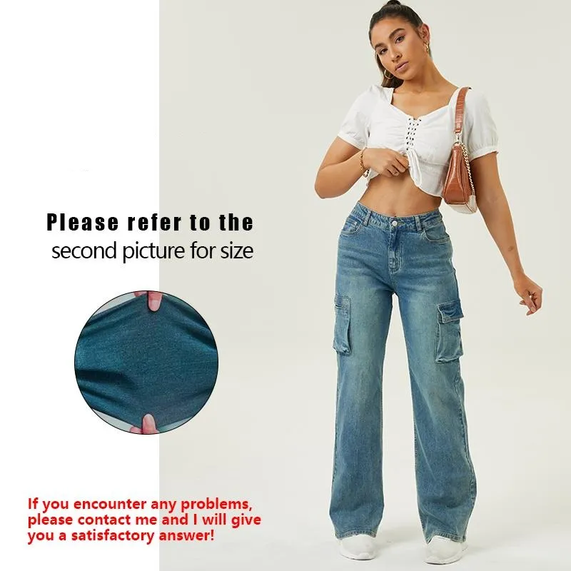 Women High Waisted Cargo Jean