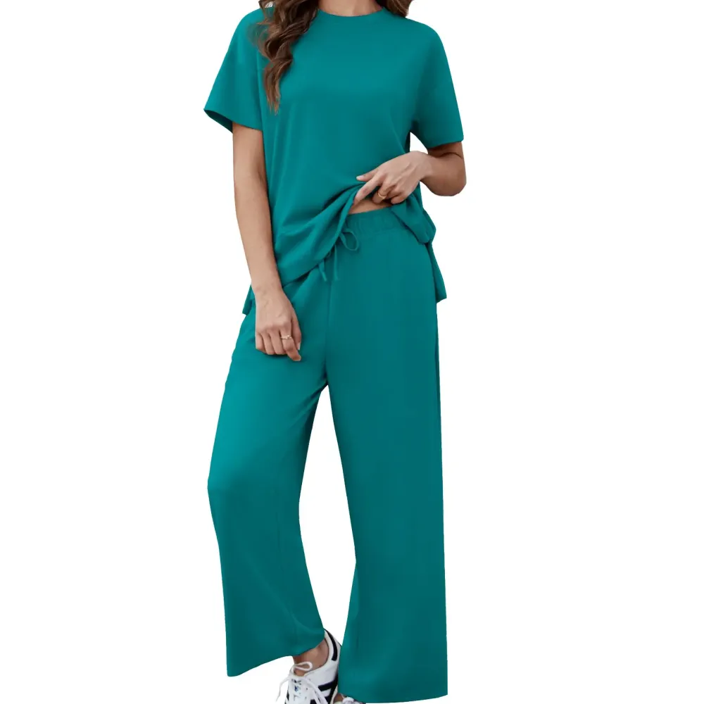 New Women's Two-Piece Set — Soft, Short-Sleeve Casual Outfit with Wide-Leg Pants