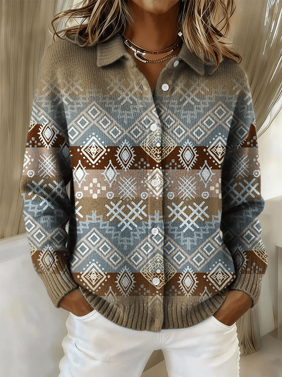 Women's Vintage Western Check Print Sweater
