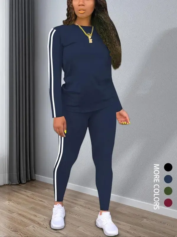 Women's solid color long-sleeved top and pants set