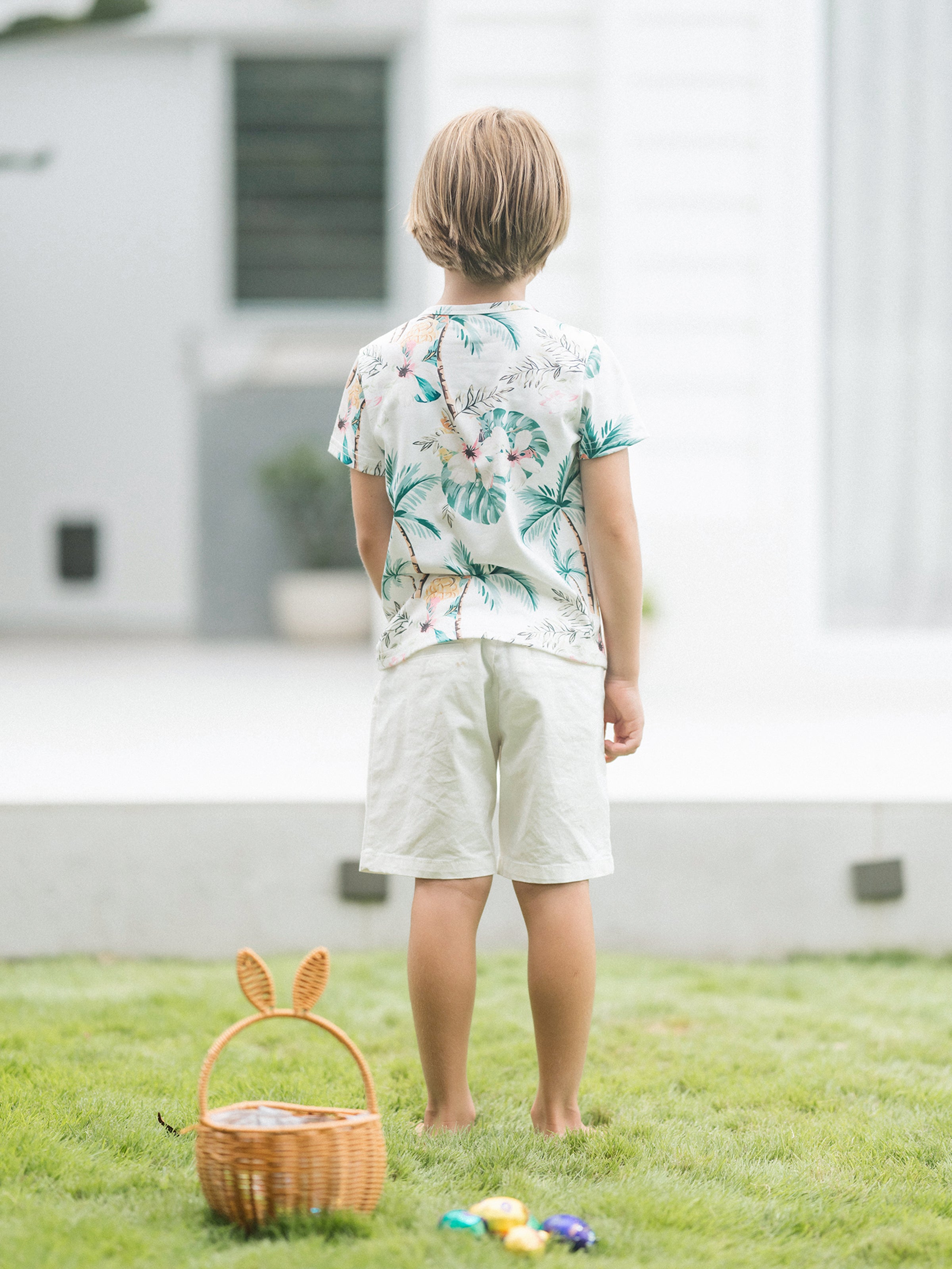 Family Matching Tropical Print Outfits Mommy & Me Tank Dress & Dad/Kids Cotton T-Shirt Set
 Green