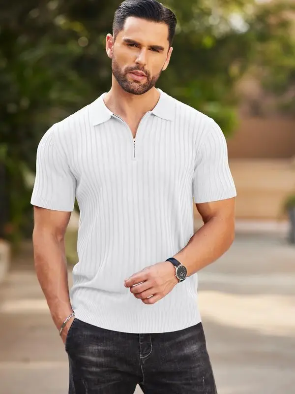 New York Fashion Week Men's Zip-Up Short-Sleeve Polo Shirt