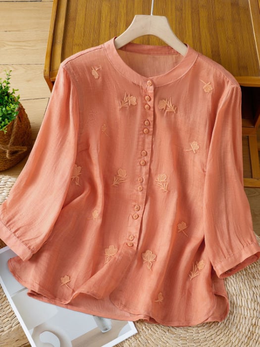 Women Embroidered Cotton Linen Tops- Fast Shipping
