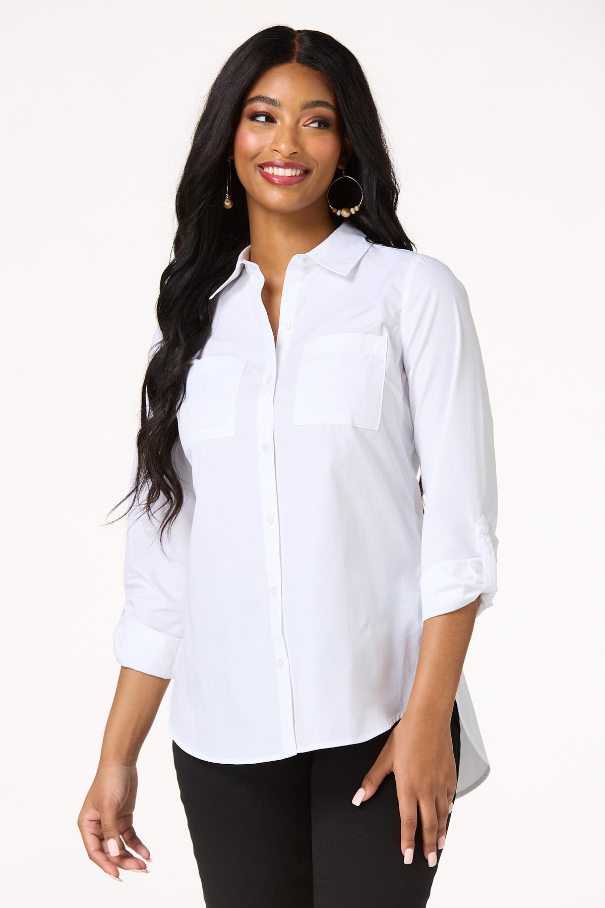 Button Down Back Solid White Top