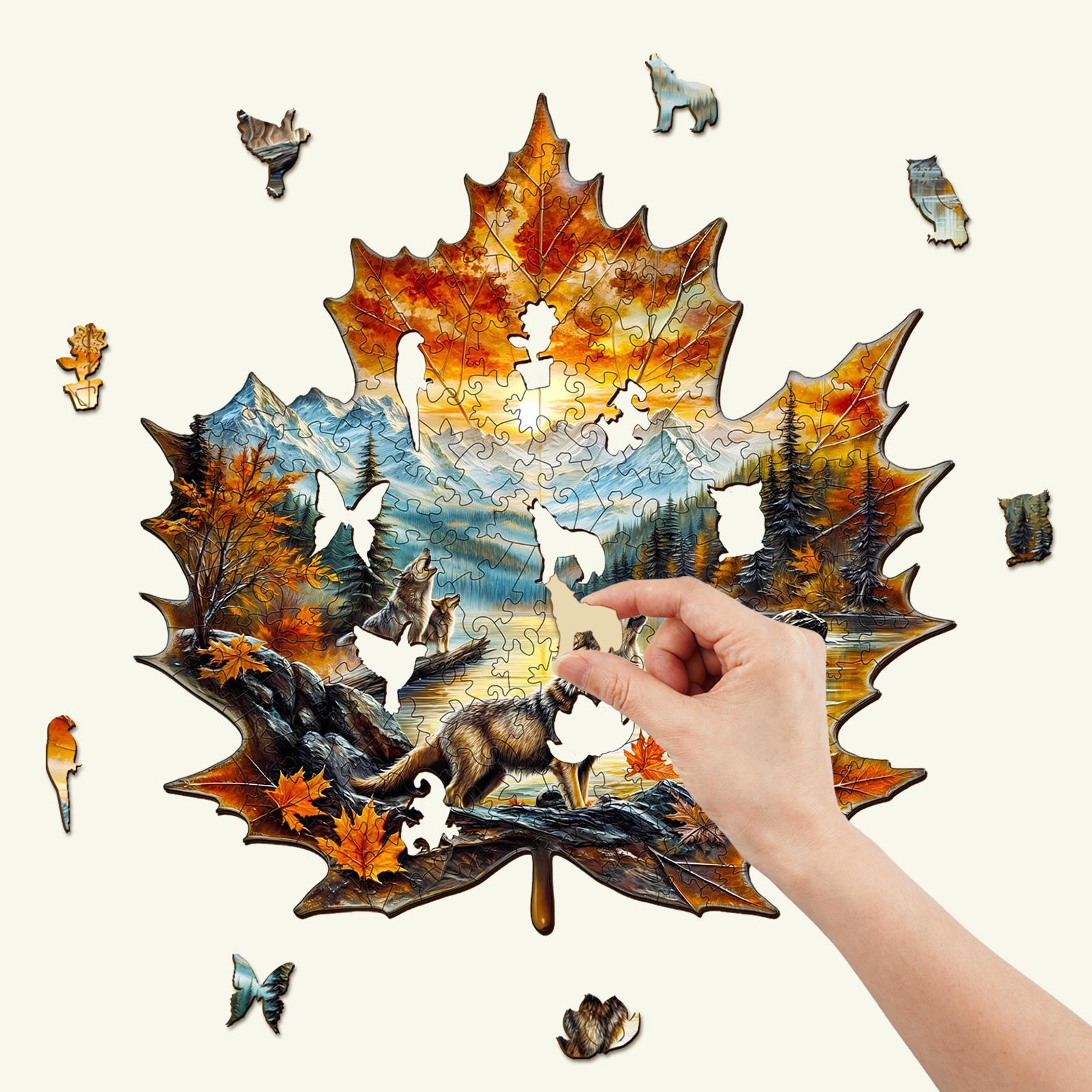 Wolf King autumn Wooden Jigsaw Puzzle