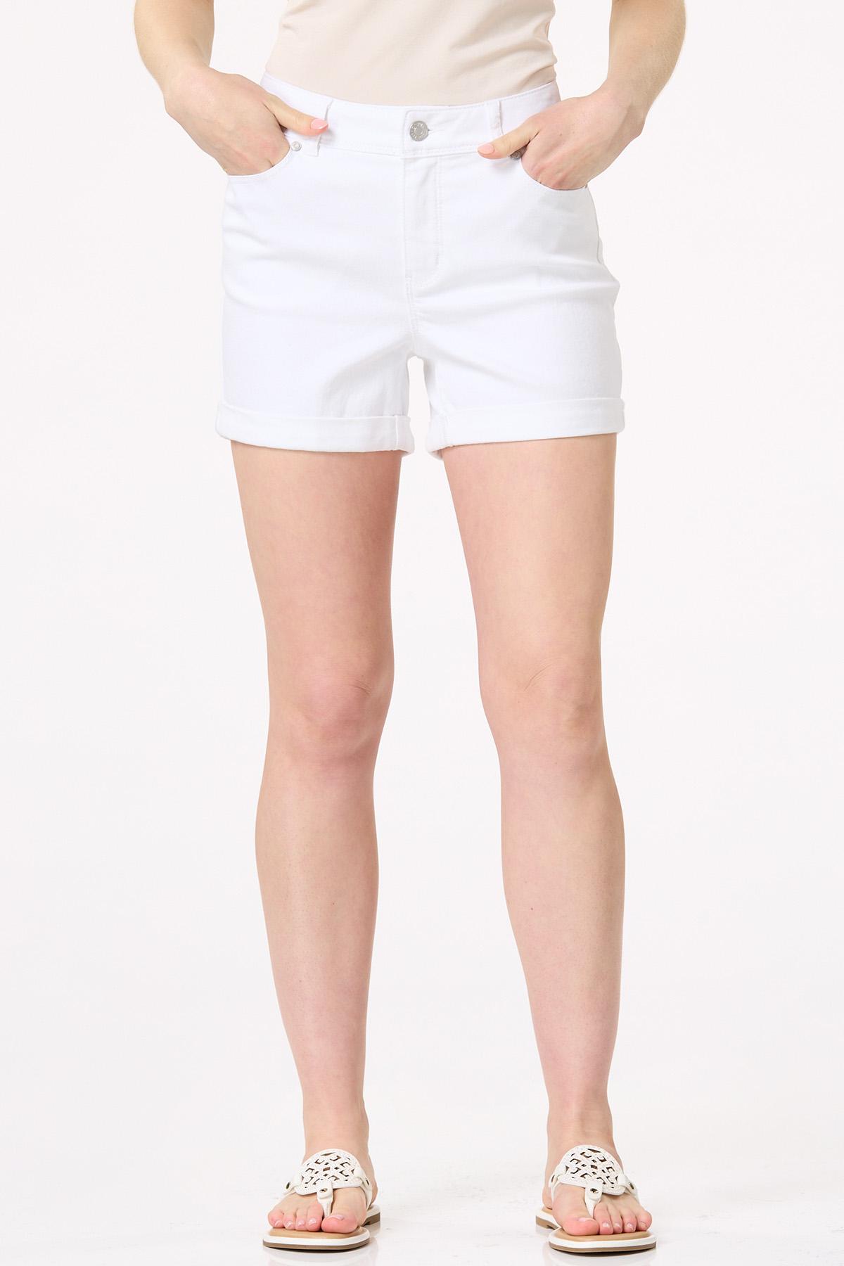 White Rolled Denim Shorts