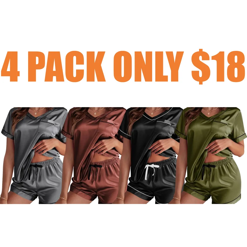 Silk Pajama for Women Short Sleeve Satin Pj Set