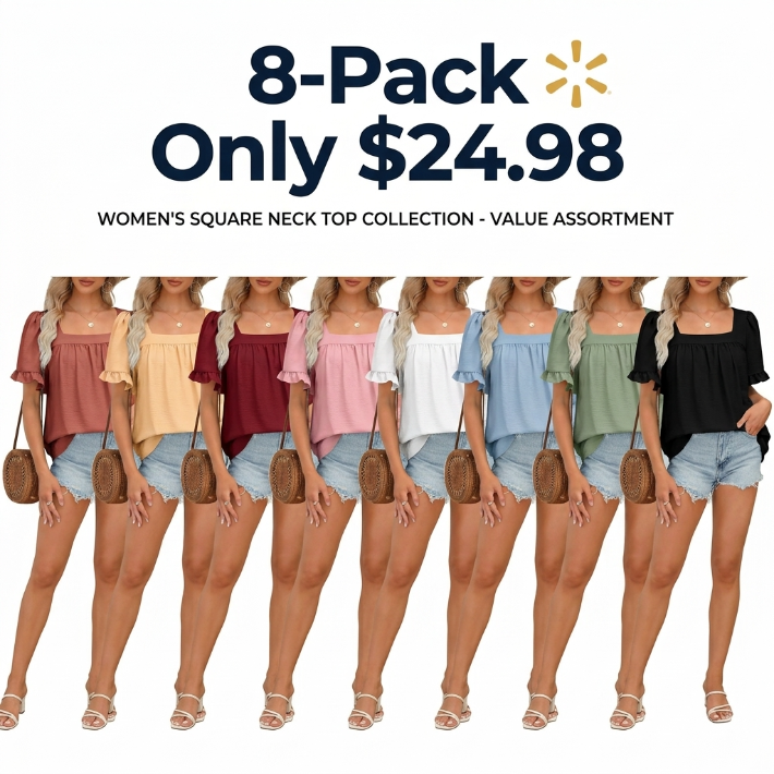 Coquette Blouse | Women's Square Neck Peplum Top with Whimsical Ruffle Sleeves