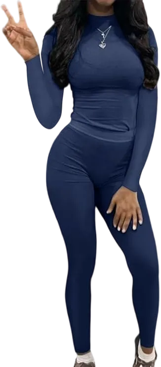 Women's Minimalist Chic Solid Long Sleeve Tee & Elastic Waist Pants Set