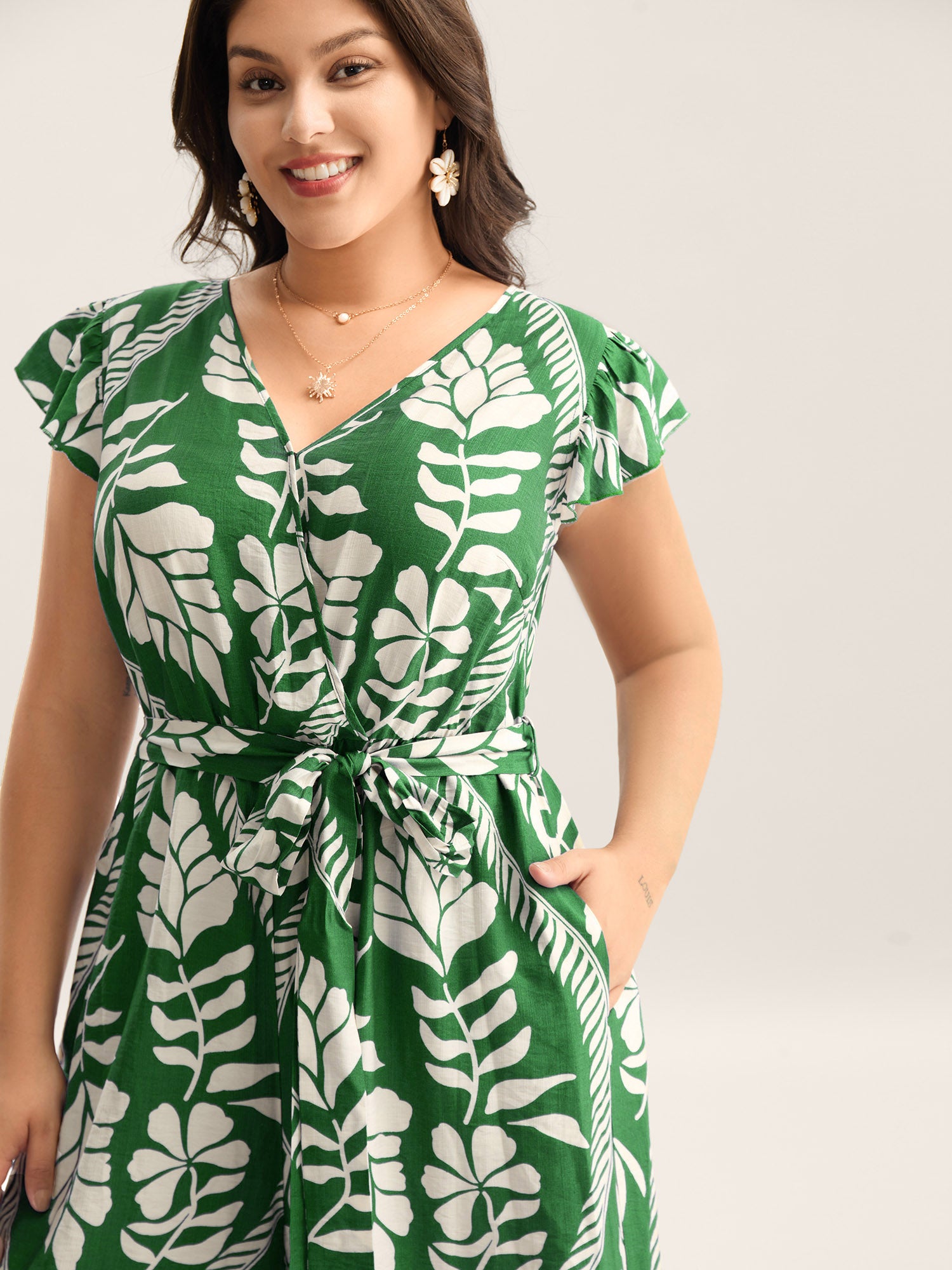 Large Floral Print Pockets Jumpsuit