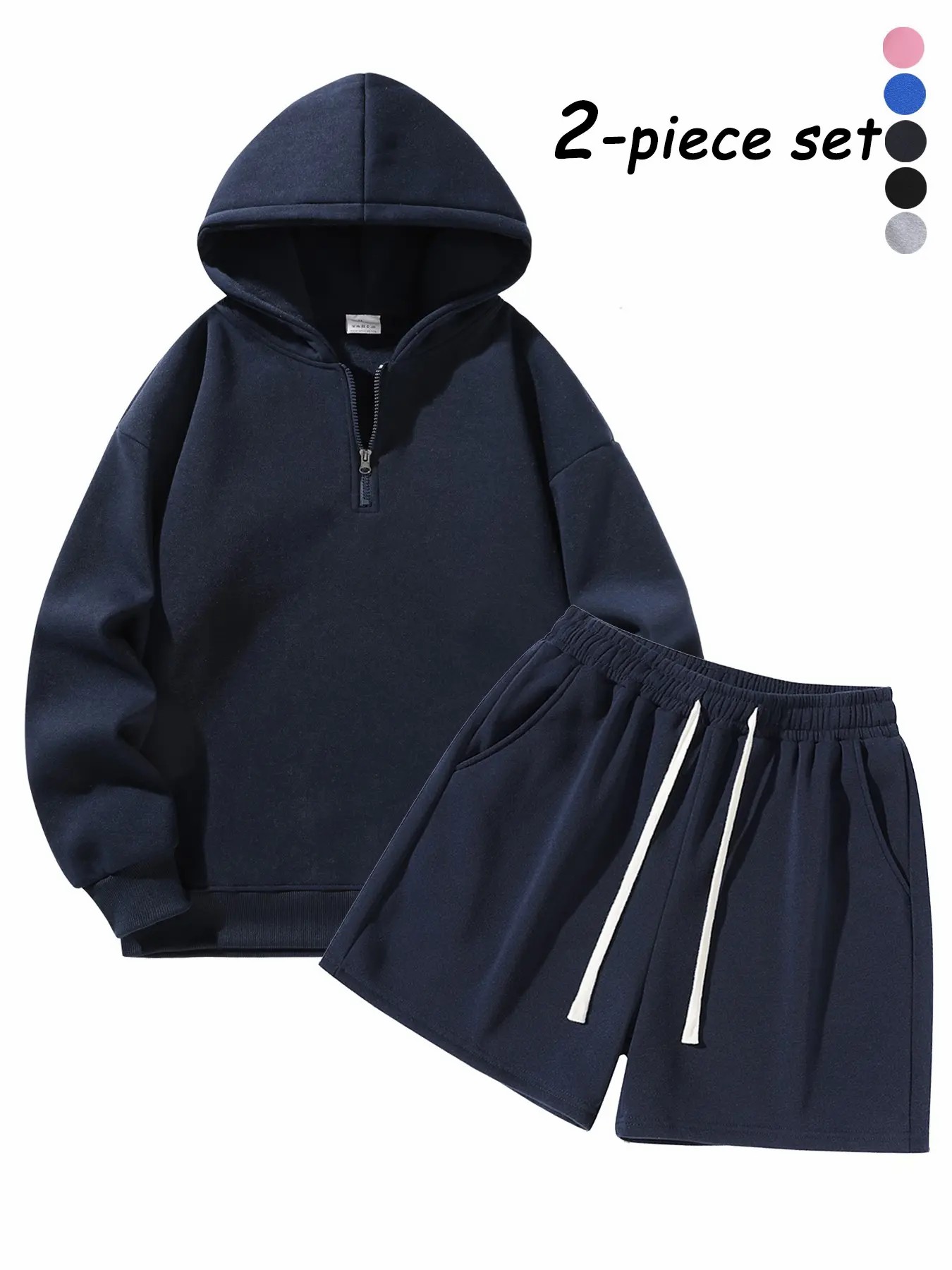 Men's Half-Zip Hoodie & Shorts 2-Piece Set - Casual Warm-Up Jogging Tracksuit