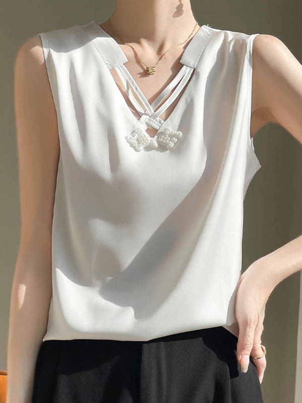 Solid Color Loose Plus Size V-neck Vest Top