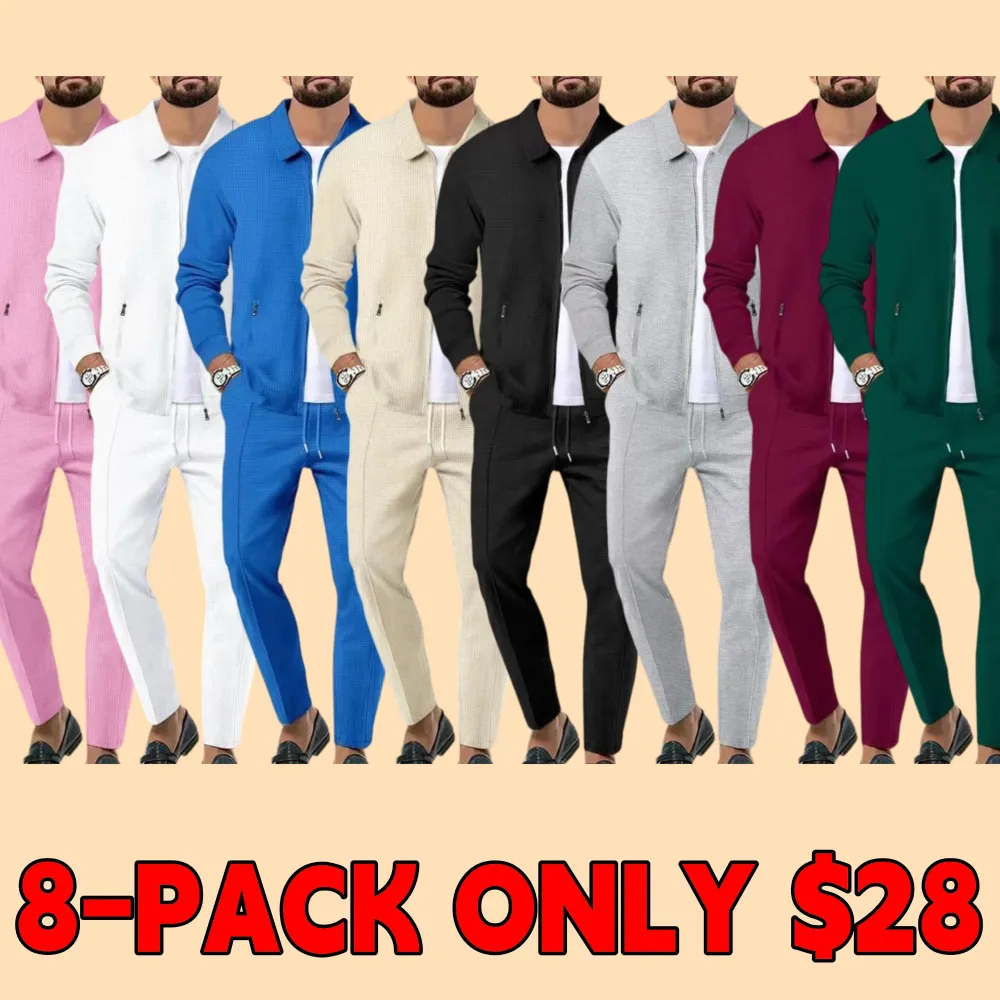 Men's solid color zipper sports two-piece suit