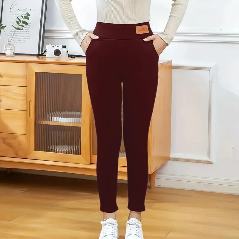 Women's solid casual plush leggings