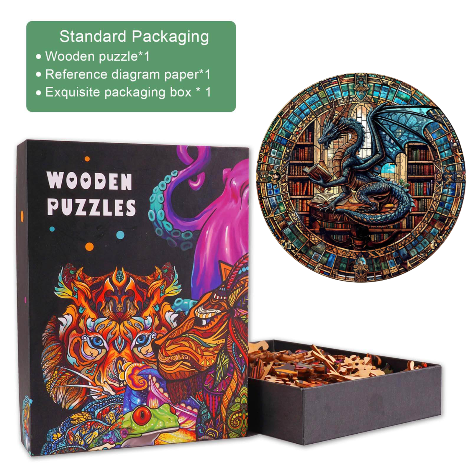 The Dragon's Library Wooden Jigsaw Puzzle
