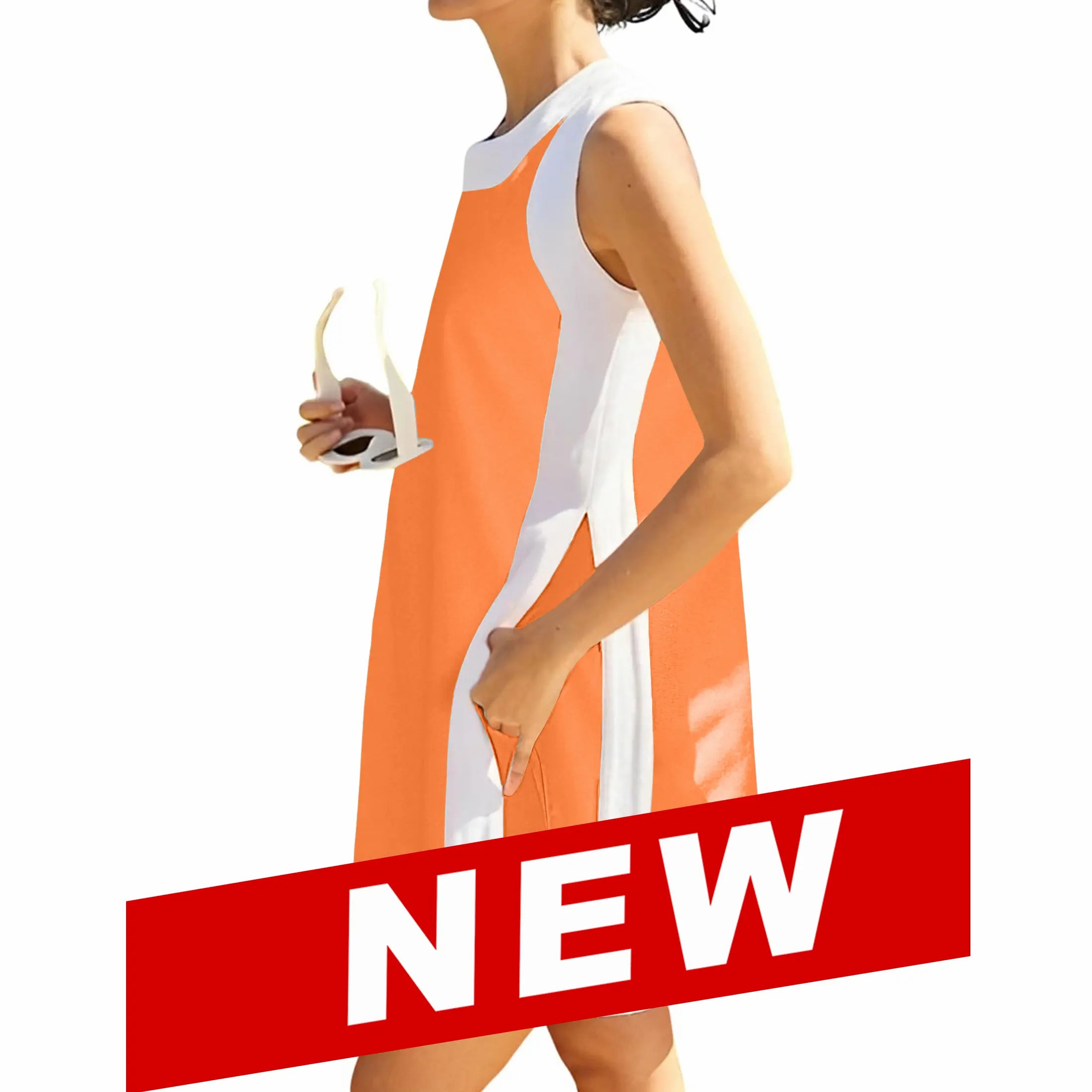 Women's Color Block 2-Piece Set – Crewneck Sleeveless Top & Matching Shorts with Pockets