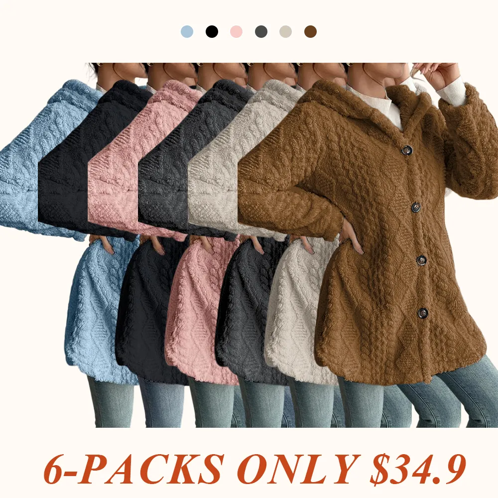 Women's Solid Color Fuzzy Hooded Jacket