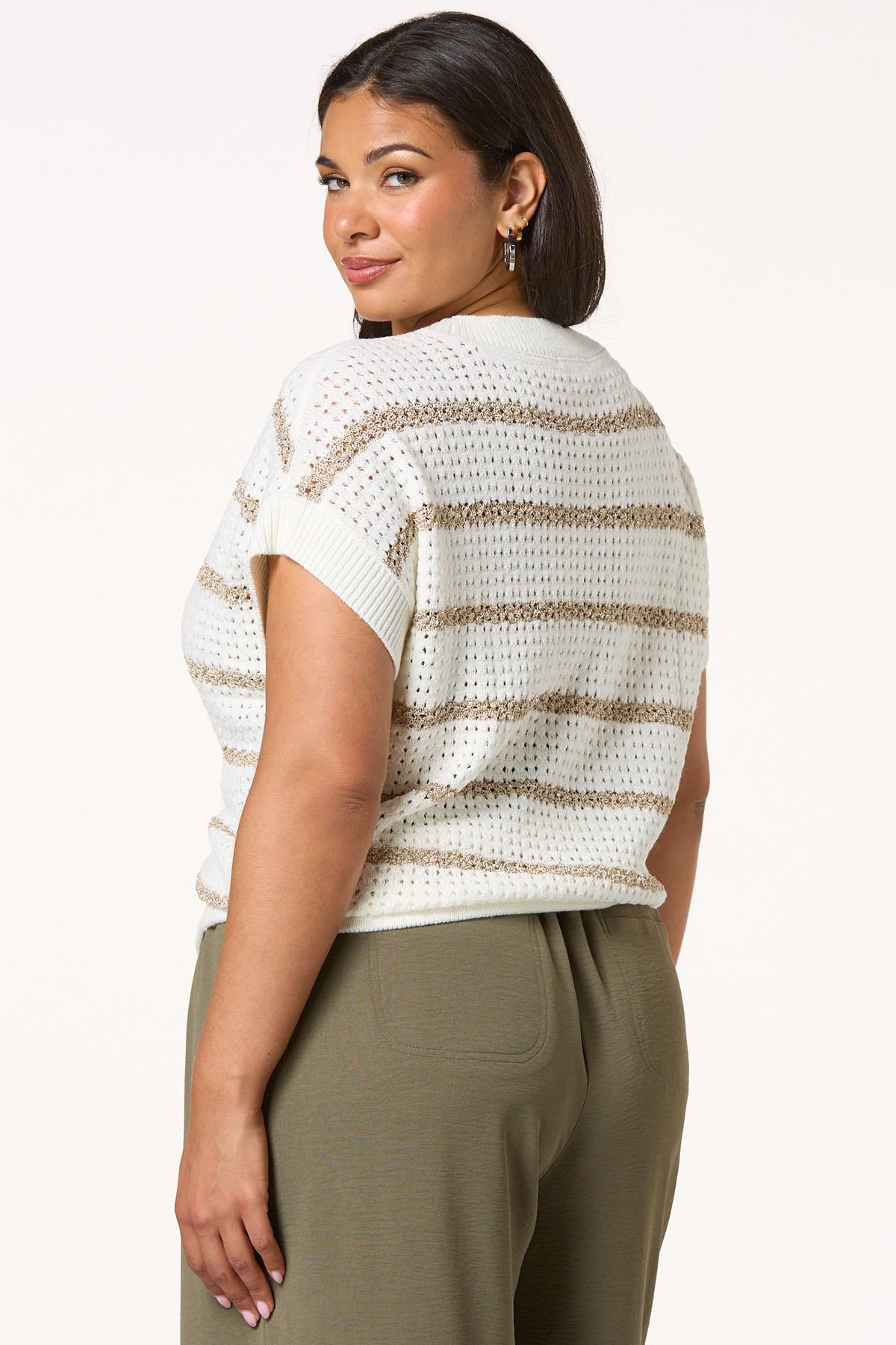 Plus Size Shine Stripe Pullover Sweater
