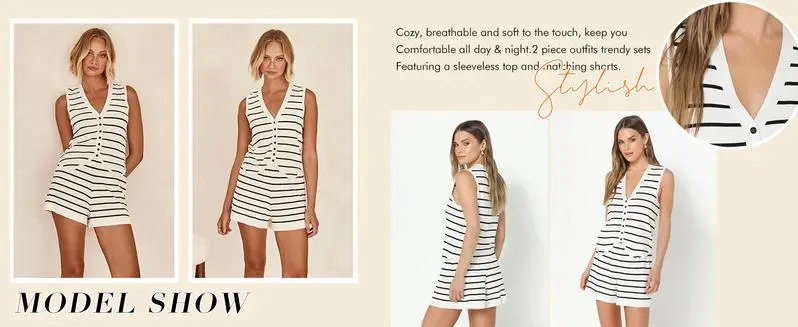 Women's 2 Piece Outfits Summer Striped Casual Sets (Under $4 a set!)