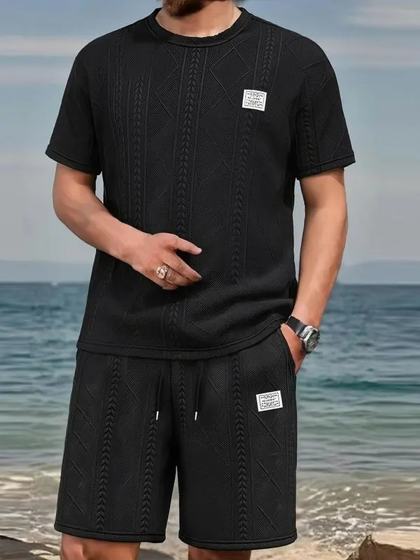 Men's Summer Casual Sports Suit 2-Piece texture Set