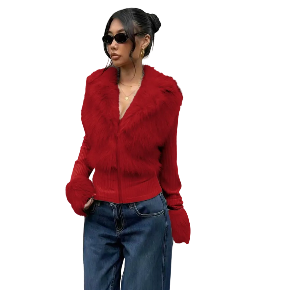 Women's Fashion Street Style Patchwork Knit Faux Fur Jacket