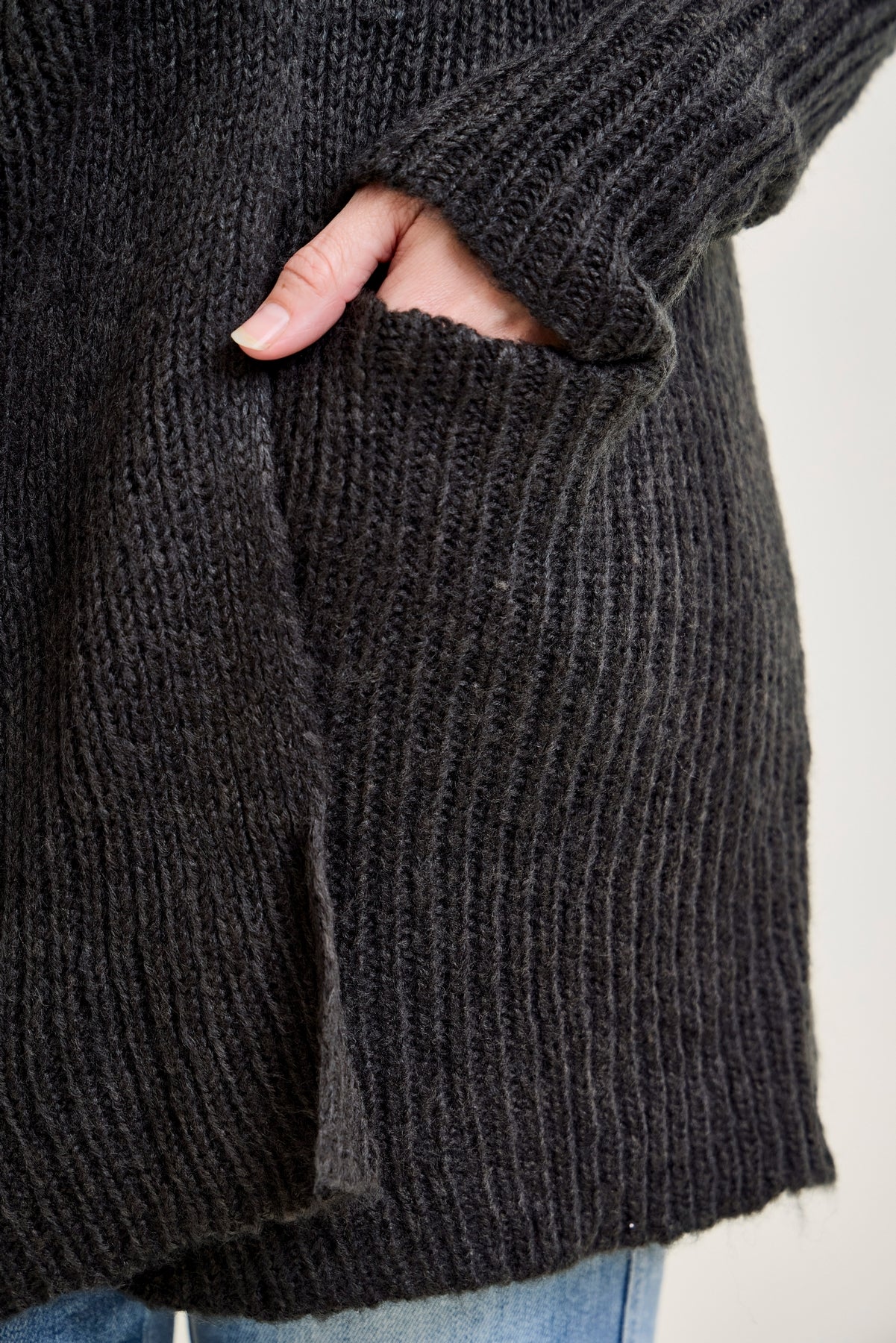 Drape Front Cardigan Charcoal Grey Sweater