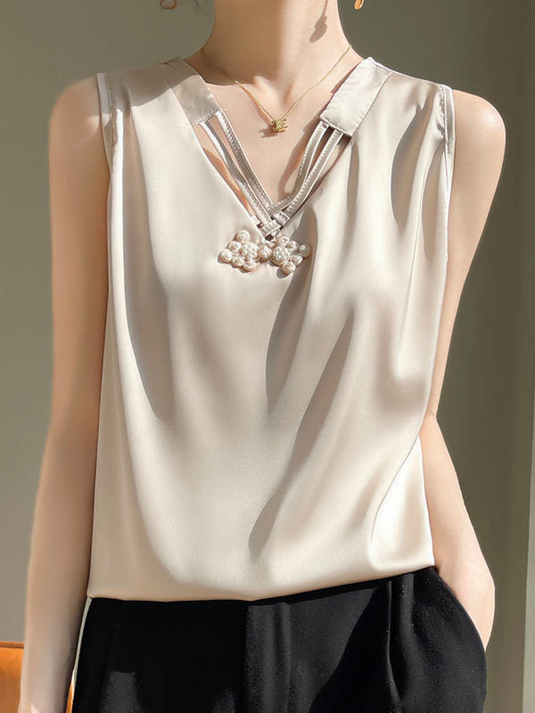 Solid Color Loose Plus Size V-neck Vest Top