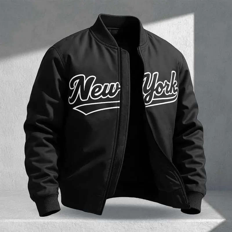 Letter Print Sports Jacket, Men's Casual Jacket, Fashionable College Baseball Apparel