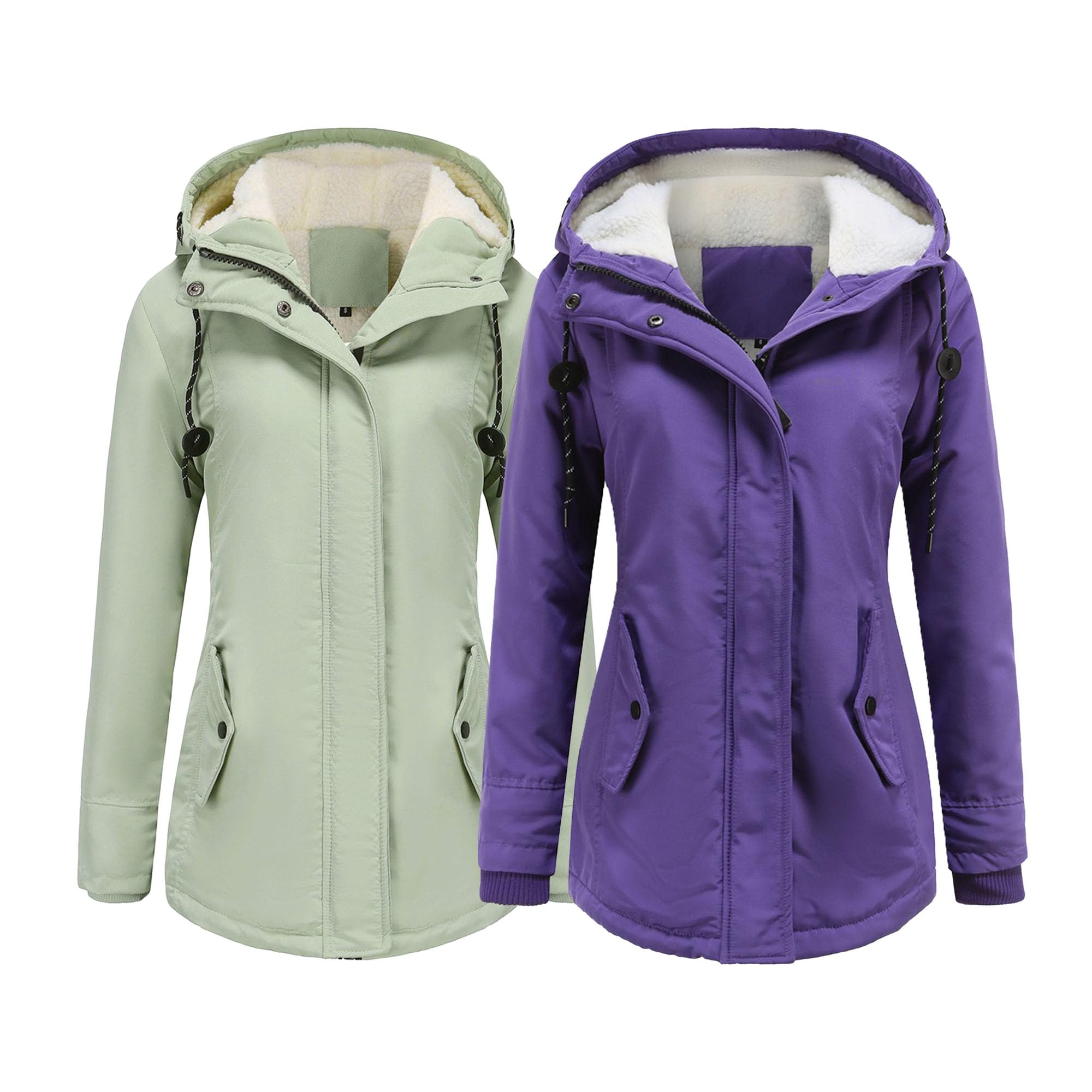 DGHM-JLMY 1/2 Pack Women's Windproof Waterproof Cotton Coats Fashion Warm Hooded Outerwear Solid Thick Fleece Jacket