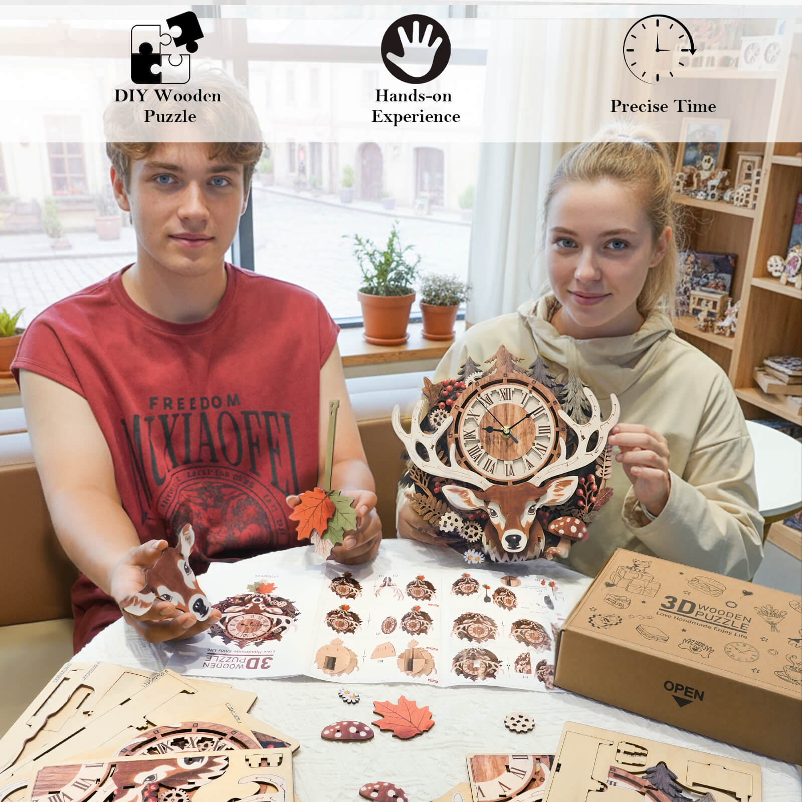 Reindeer– DIY Wooden Clock, 3D Puzzle Craft Kit