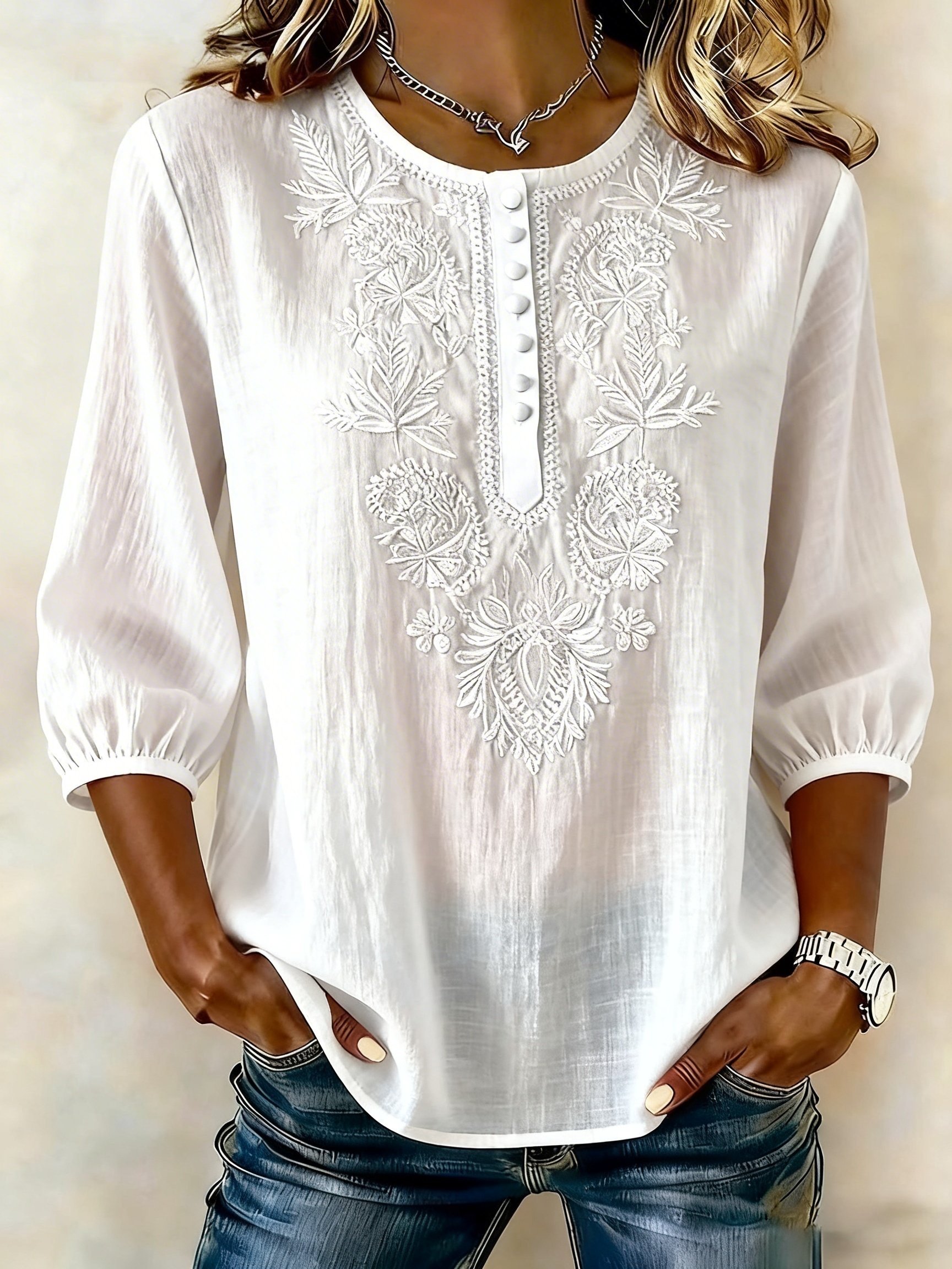 Women Embroidered Cotton Linen Tops- Fast Shipping