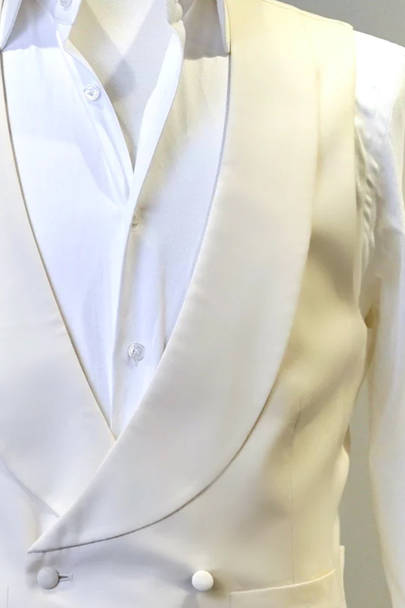 Men's Ivory Double-Breasted Shawl Collar Vest