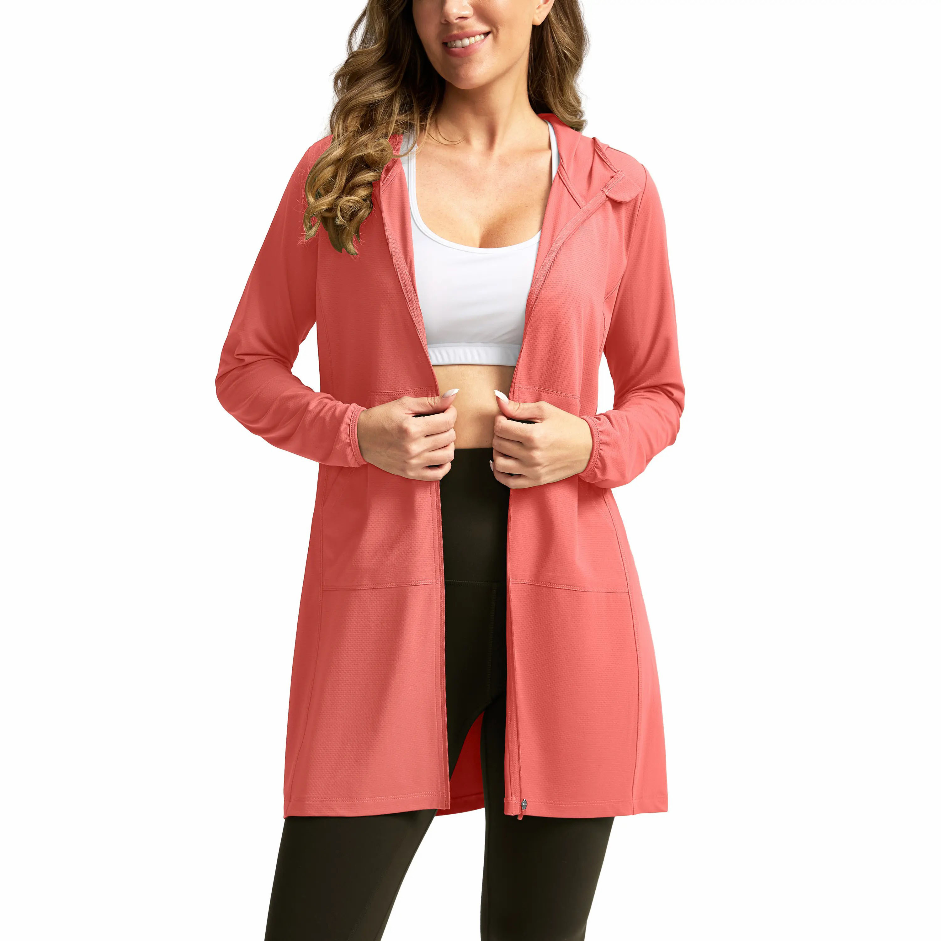 Women's UPF 50+ Crochet Bikini Cover Up Hoodie – Long SPF Beach Jacket