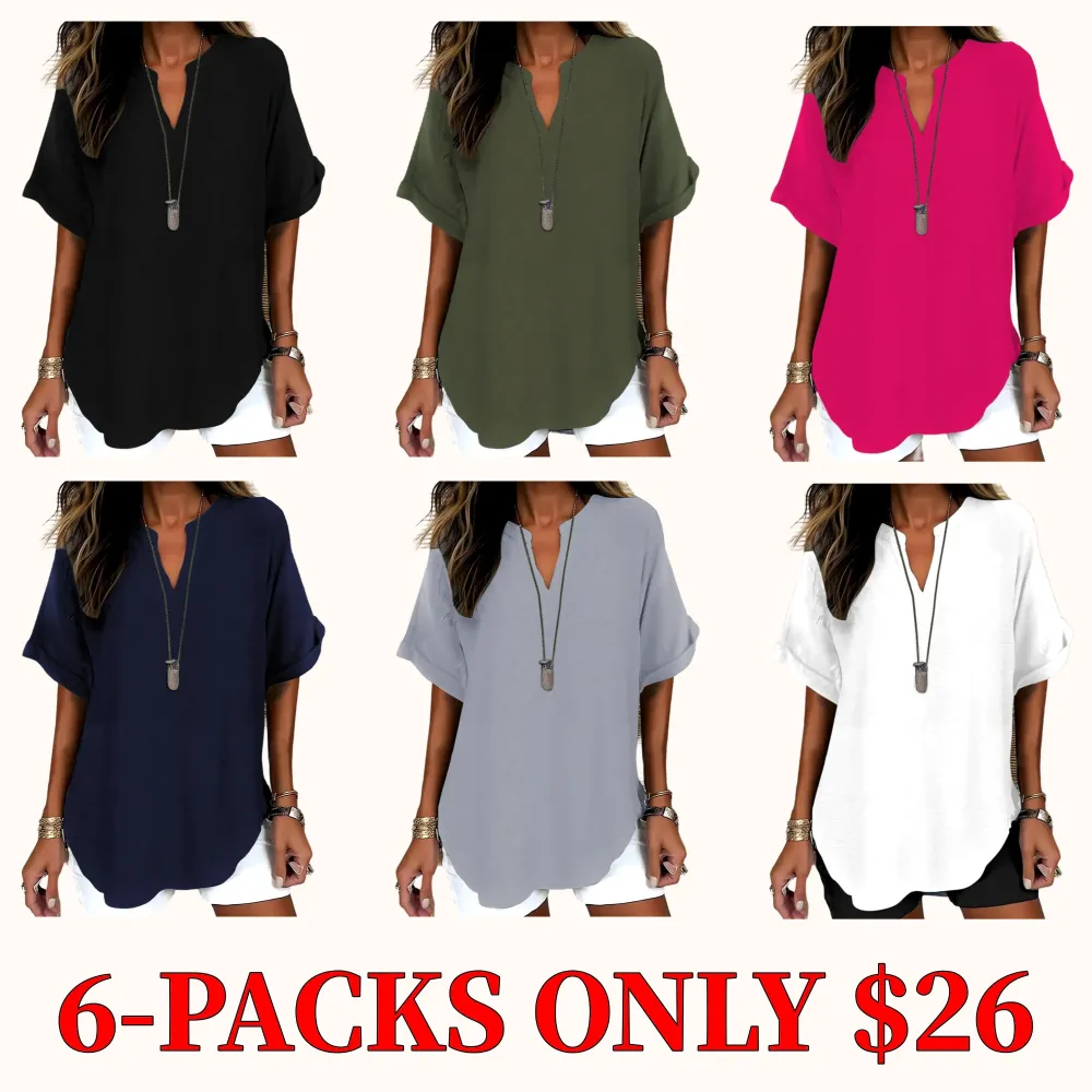 Women's solid color short-sleeved shirt, suitable for everyday wear, all year round
