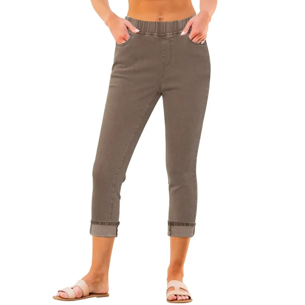 Women High Waisted Skinny Capri Pants Trendy Stretch Denim Cropped Jeans