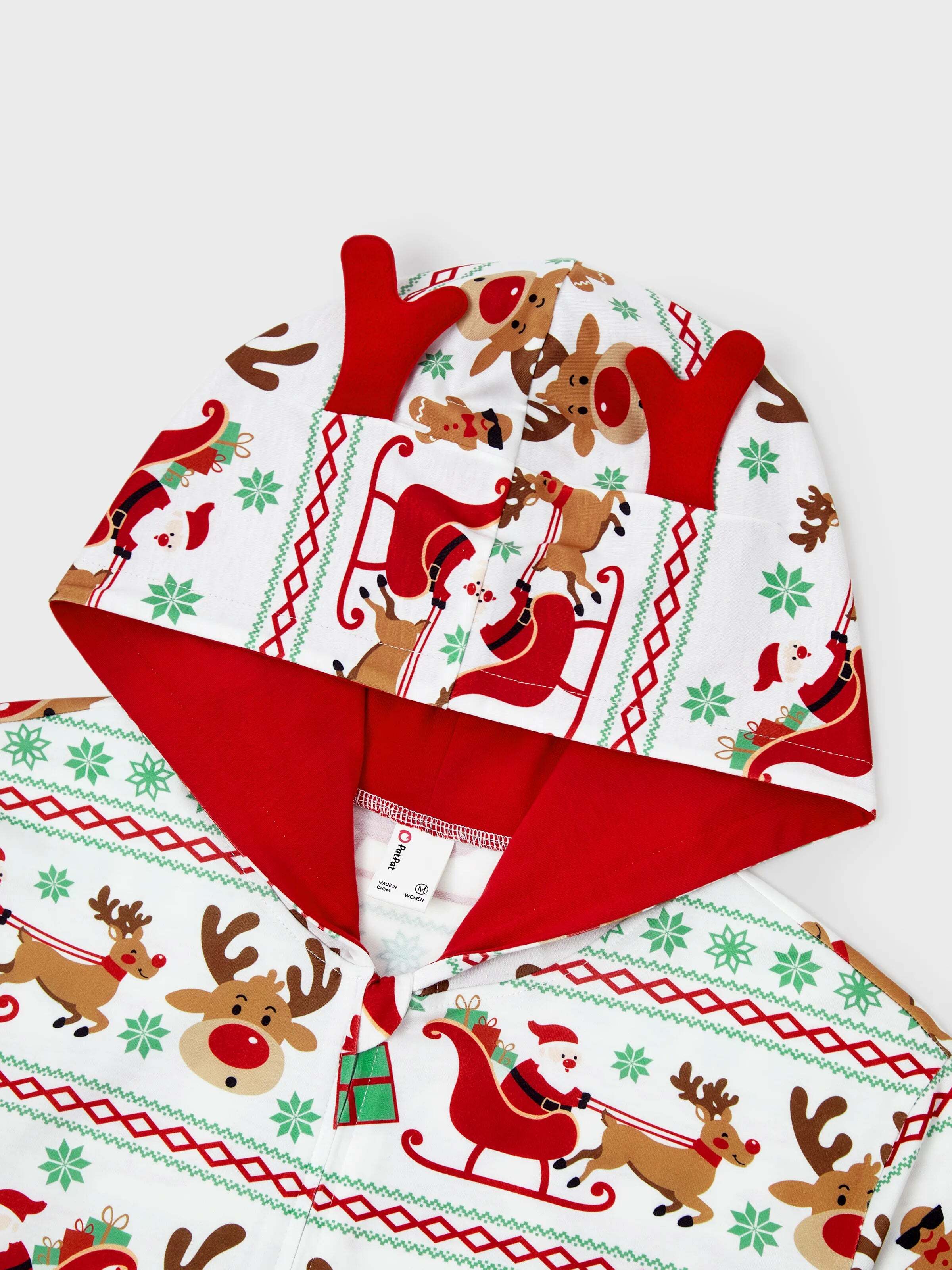 Christmas Onesies Matching Family Pajamas Set Reindeer Print Long-sleeve PJS with Christmas Socks Red