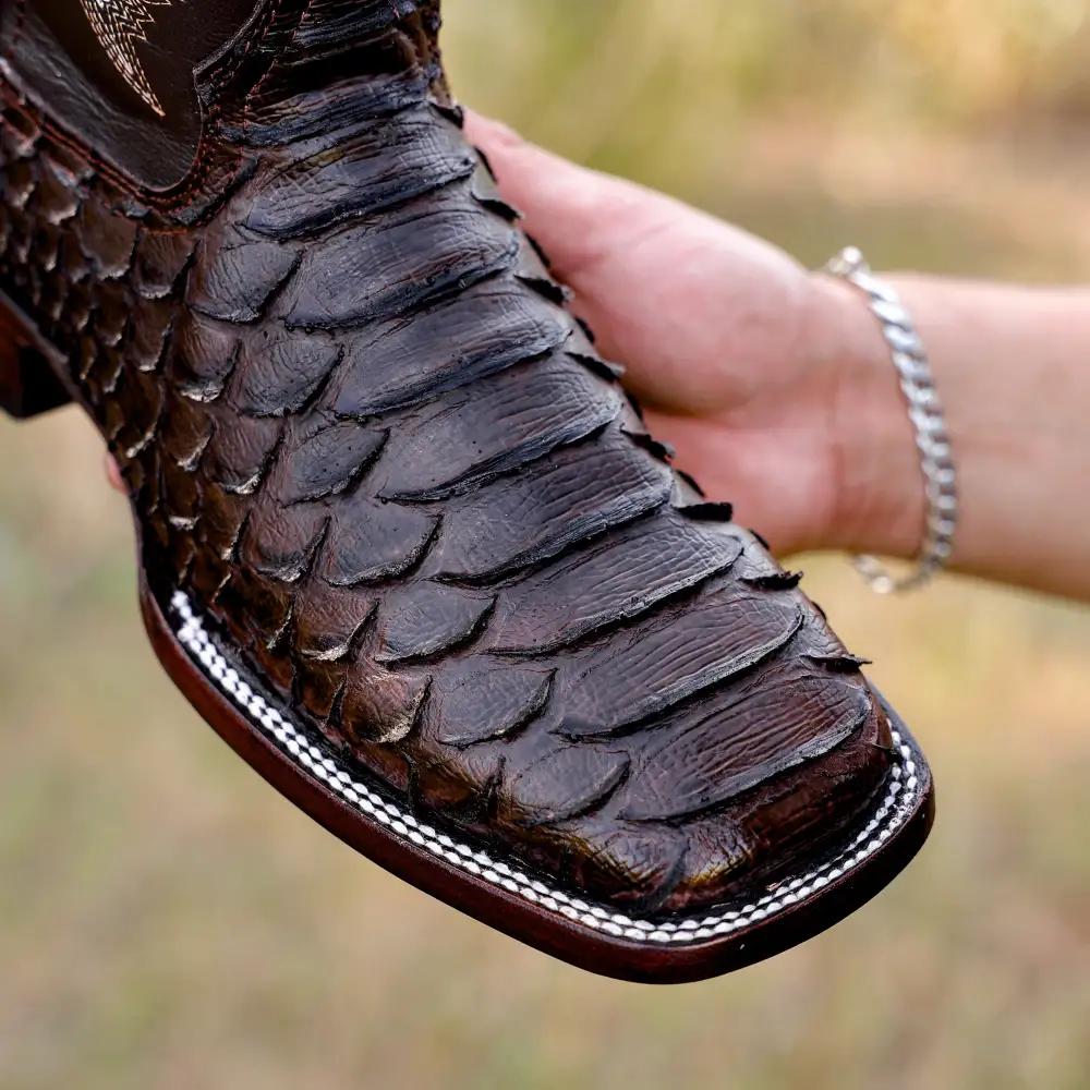 Brown Python Leather Boots - Square Toe